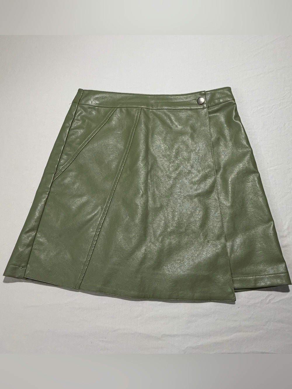 Olive Green Faux Leather A-Line Mini Skirt